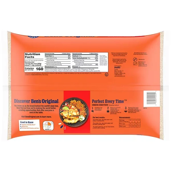 Ben's Original Enriched Long Grain White Parboiled Rice, 12 lbs.