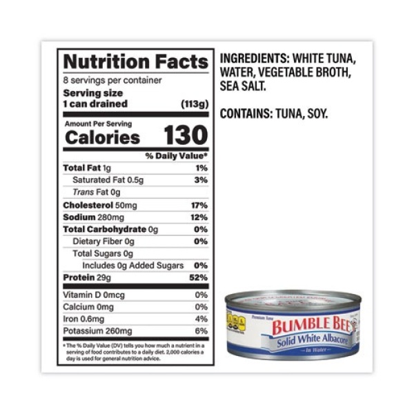 Solid White Albacore Tuna in Water, 5 oz Can, 8/Pack