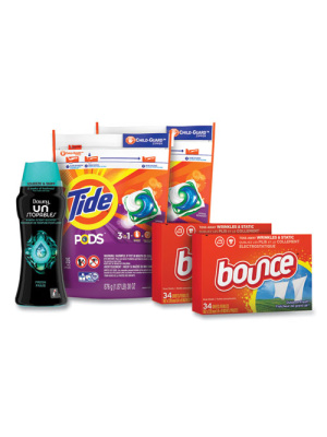 Better Together Laundry Care Bundle, (2) Bags Tide Pods, (2) Boxes Bounce Dryer Sheets, (1) Bottle Downy Unstopables